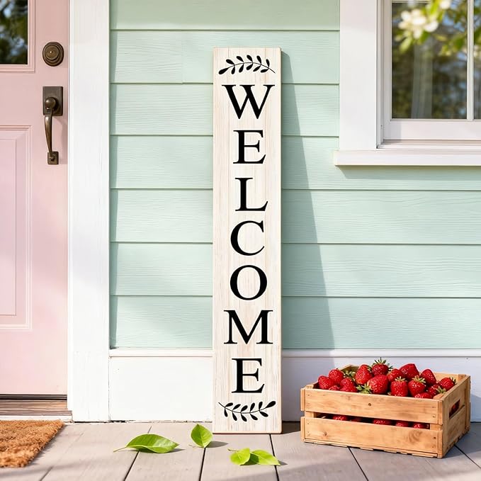 Farmhouse Wooden Merry Christmas Welcome Sign Stand for Front Door, 47" Large Welcome Sign for front porch, Rustic Vertical Tall Xmas Gift Porch Leaner Decor for Outdoor Patio Garden