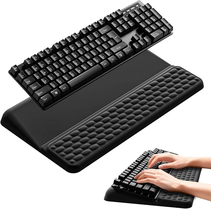 Computer Keyboard Stand with Wrist Rest, Keyboard pad with Wrist Support, Two Adjustable Keyboard Angles, Slow Rebound Comfortable Foam and Skin-Friendly Fabric. Suitable for Office, Gaming, and Home