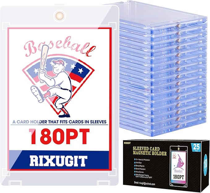 25-Pack 180pt Sleeved Card Magnetic-Holders - One Touch Card Holder, Fits Sleeved Card First, Magnet Card Case, Inner Size 2.63″×3.70″, Clear Hard Case for Trading Cards, Sports Card, Games Cards ﻿