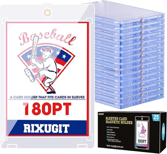 25-Pack 180pt Sleeved Card Magnetic-Holders - One Touch Card Holder, Fits Sleeved Card First, Magnet Card Case, Inner Size 2.63″×3.70″, Clear Hard Case for Trading Cards, Sports Card, Games Cards ﻿
