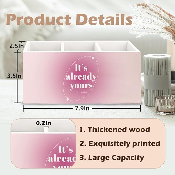 URLLUAE Preppy Pink Aura Inspirational Wooden Pen Pencil Holder for Office Desk Accessories, It's Already Yours the Universe Spiritual Positive Makeup Brush Toothbrush Holder Organizer