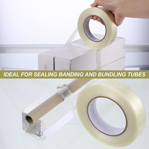 Treela 30 Rolls 1 Inch x 60 Yards Filament Strapping Tape Heavy Duty Fiberglass Reinforced Packing Shipping 5.5 Mil Transparent Tape for Sealing Binding Fixing