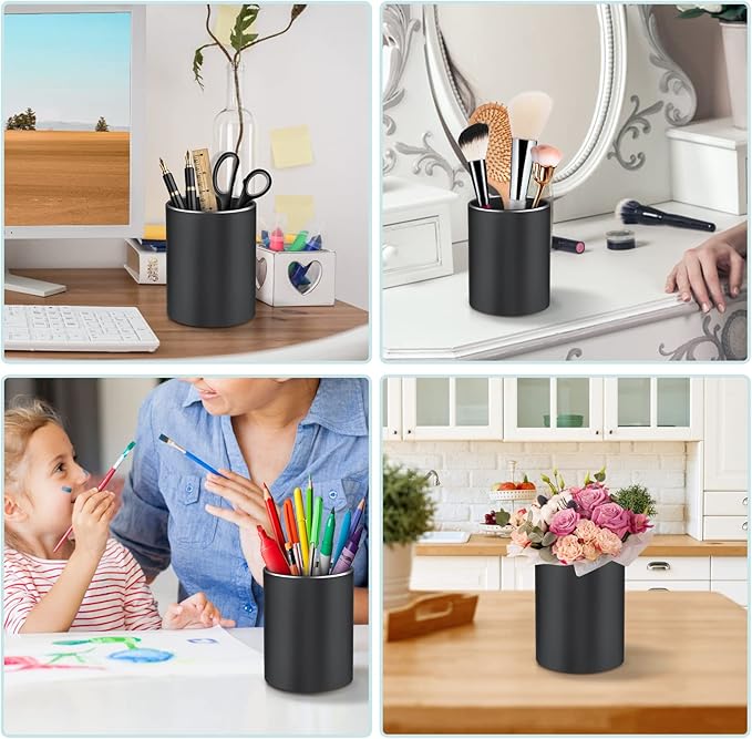 Dopaka Pen Holder Pencil Holder for Desk, Metal desk pen holder, Makeup Brush Holder, pencil cup, pen organizer for desk, for Office, School, Home, and Kids 3.9×3.14inch (Black)