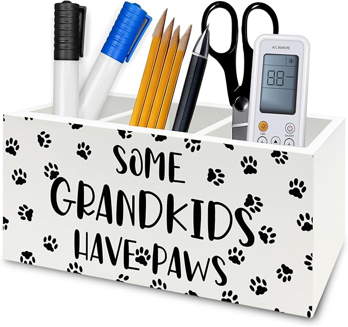 QZQE Dog Grandparents Gifts Pen Pencil Holder Organizer for Desk, Some Grandkids Have Paws Wooden Box Signs Decorations for Home Office Desk Tabletop, Dog Grandma Grandpa Gifts
