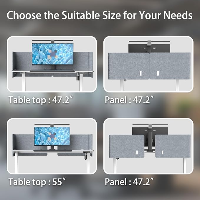 ERGO COLLECT Desk Privacy Panel,2PCS L-Shaped Clamp-On Office Desk Divider,2-in-1 Adjustable Acoustic Desktop Partition Or Under Desk Modesty Screen,for Office,Home,Felt(Grey, 47.2" x 17.7")