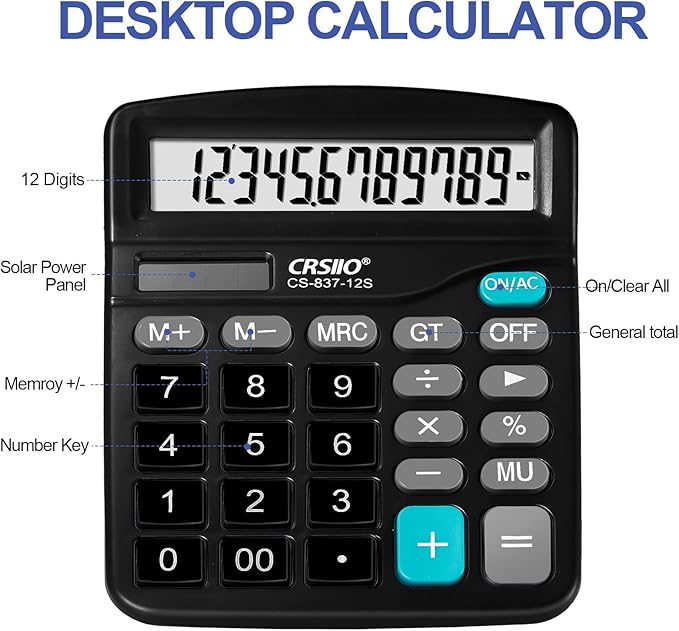 Flutesan 8 Pack Calculator Bulk 12 Digit Solar Power Calculator Solar and Battery Dual Power Desktop Calculators with Big Buttons and Large Display Handheld Calculators for Office, Home, School