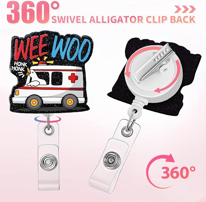 Aoryalps Wee WOO Retractable Badge Reel Holder Retractable with ID Clip for Nurse Nursing Name Tag Card Nursing Student Teacher Doctor Medical Assistant Work Office Clip-Gifts for Nurse