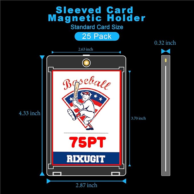 25-Pack One Touch Card Holders - 75pt Sleeved Card Magnetic Holder, with 2.63"x3.7" Larger Inner Dimension, First Insert Card into Soft Card Sleeve, Then Place into Card Holder for Double Protection ﻿