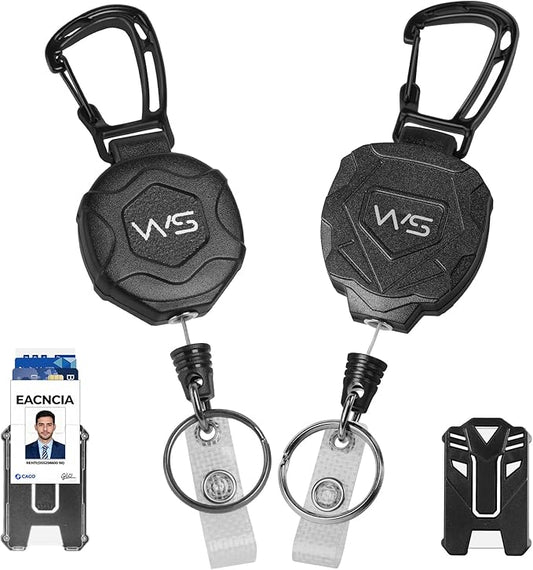 WSJSKMWQ 2-Pack Retractable Keychain, Heavy Duty Badge Reel with Id Badge Holder, Carabiner Key Chain with 31.5" Steel Retractable Cord for Work and Tactical