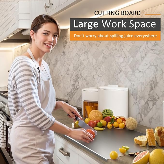 KORVOS 304 Stainless Steel Cutting Board, 23.6" x 19.6" Large Size Stainless Steel Cutting Boards for Kitchen, Heavy Duty Chopping Boards with Lip for Meat Vegetables & Bread, Pastry Board(60 x 50 cm)