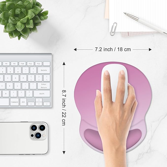 ITNRSIIET Ergonomic Mouse Pad with Comfort Gel Wrist Rest, Non-Slip PU Base, Smooth Textured Surface, Reduces Hand Fatigue & Wrist Pain, 8.7 x 7.2 Inch for Office Gaming Home, Soft Pink Gradient