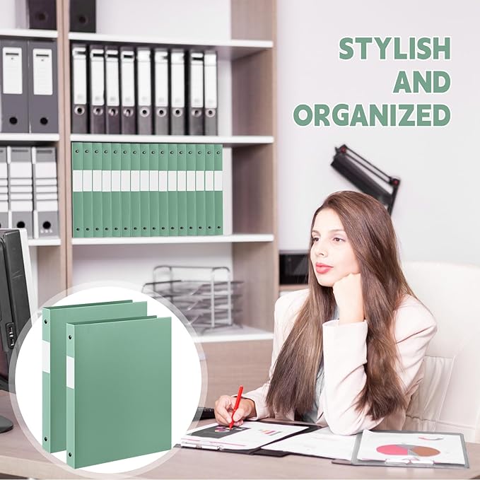 Henoyso 16 Pcs 3 Ring Binder 0.5 Inch Round Fits Letter Size 8.5'' x 11'' Paper Plastic Flexible Binder Bulk Holds 140 Sheets with 1 Pockets Versatile Organizer for Home Office School (Sage Green)