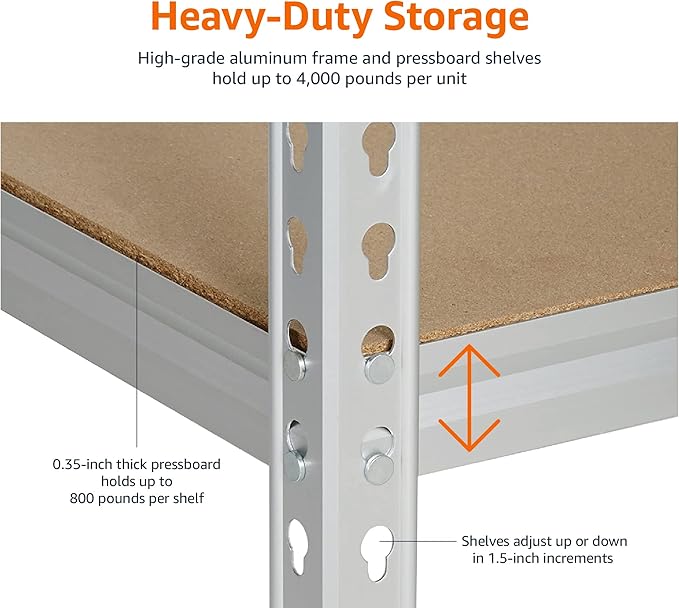 Amazon Basics Double Post Press Board 5 Tier Shelf 36 x 18 x 72, Aluminum | Medium Duty, Storage, Shelving
