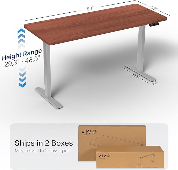 VIVO Electric 60 x 24 in Standing Desk, Memory Height Adjustment, 1B Series, Holds 220 lbs, One-Piece Dark Walnut Top, Gray Frame, DESK-KIT-1G6D