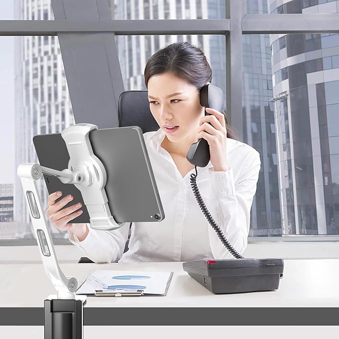 suptek Aluminum Tablet Desk Mount Stand 360° Flexible Cell Phone Holder for iPad, iPhone, Samsung, Asus and More 4.7-11 inch Devices, Good for Bed, Kitchen, Office (YF208BW)