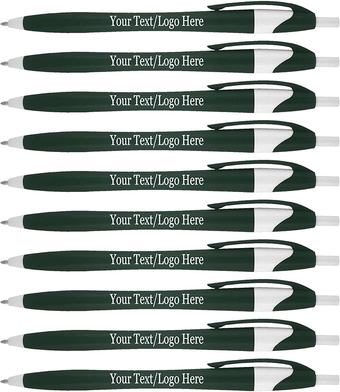 SyPen Personalized Pens With your Custom Logo or Text-1000 Pack Bulk-for Businesses, Parties, and Events, Custom Printed Slim Ballpoint Click Pens, Green Barrel Color, Black Ink