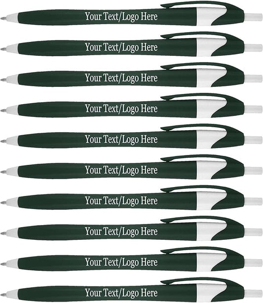 SyPen Personalized Pens With your Custom Logo or Text-1000 Pack Bulk-for Businesses, Parties, and Events, Custom Printed Slim Ballpoint Click Pens, Green Barrel Color, Black Ink