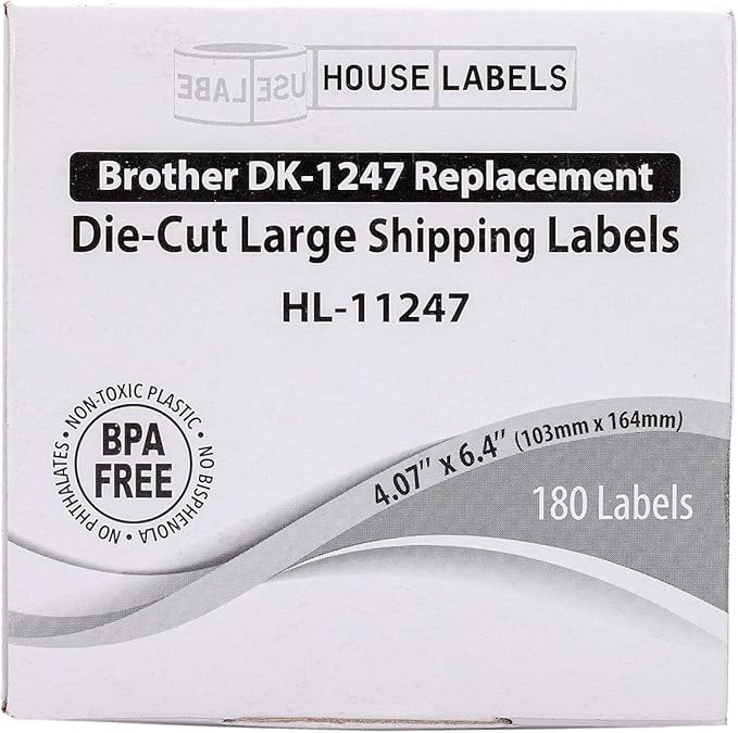 HOUSELABELS Compatible with DK-1247 Replacement Roll for Brother QL Label Printers; 180 Large Shipping Labels; 4.07" x 6.4" (103mm*163mm) - 1 Roll