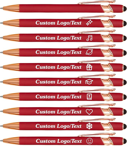 CRME Bulk Custom Pens Personalized Customized Engraved Writing Pen with Name Logo Retractable Ballpoint Pens Black Ink for Back to School,Home,Office,Teacher Supplies Metal Material Wine Red Pen
