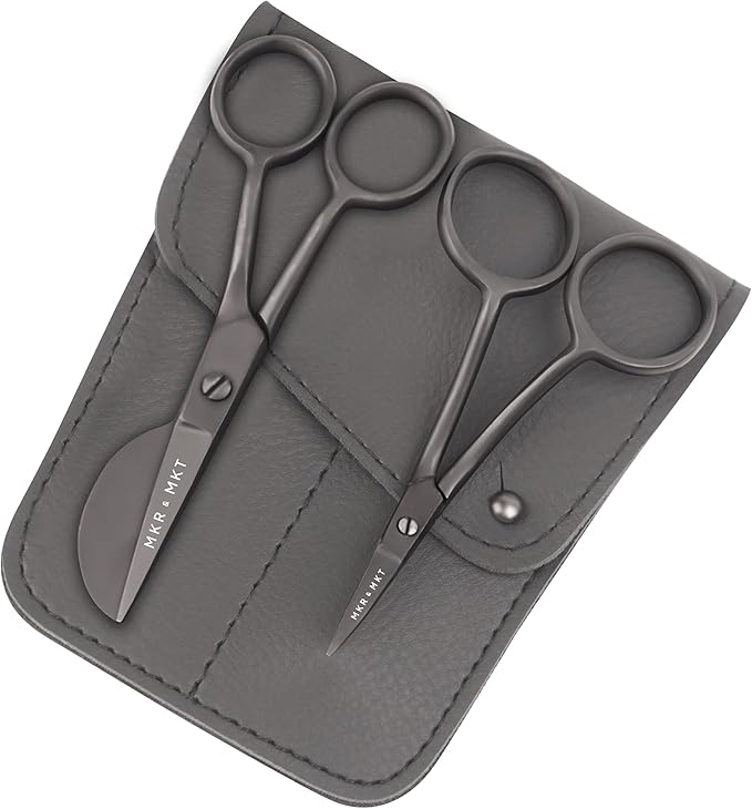 MAKER AND MARKET Small Embroidery 4.5 Inch Scissors Set of 2 Kit - Mini Double Bend Offset Duckbill and Double Bend Long Applique Needlepoint Blade with Pouch Sleeve (Black)