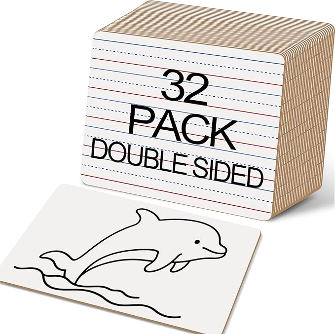 32 Pack Small White Boards, 9"x12" Mini Portable Handheld Learning Whiteboards, Double Sided Personal Dry Erase Boards with Lines for Kids, Students, Teachers Classroom School Pack
