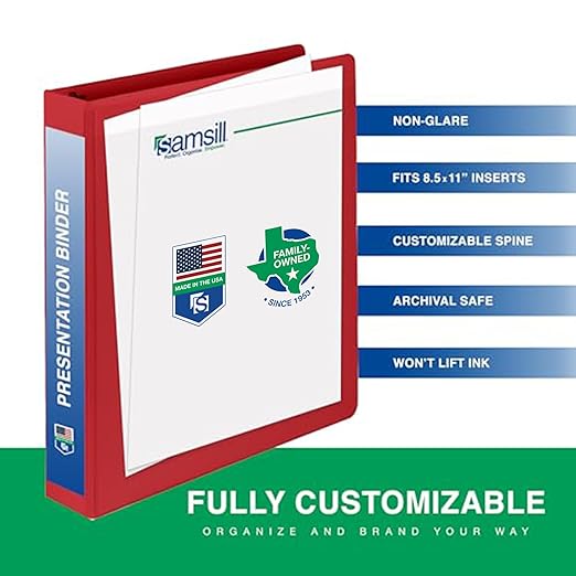 Samsill 2 Inch 3 Ring Binders, Made in USA, Economy Round Ring, Clear View Cover, 425 Sheet Capacity - for School, Home, Office - Red, 4 Pack