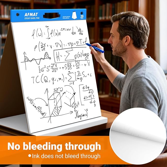 AFMAT Tabletop Sticky Easel Pad & Dry Erase Board 2 in 1, 20 x 23 in Portable Easel Stands for Teachers, Super Sticky & Bleed-Resistant, Ideal for Meetings/Training/Presentation, 20 Sheets/Pad, 6 Pads