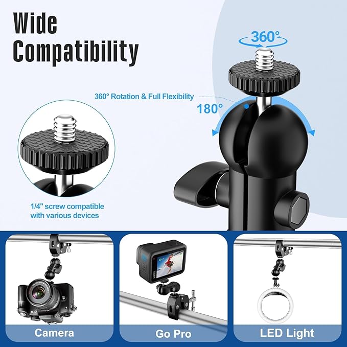 Overhead Camera Mount Rig, Adjustable Aluminum Tabletop Platform for Multi-Device Shooting, Include Dual Ball Heads and Clamp, Supports Max Load 11kg for Product Photography, Live Streams