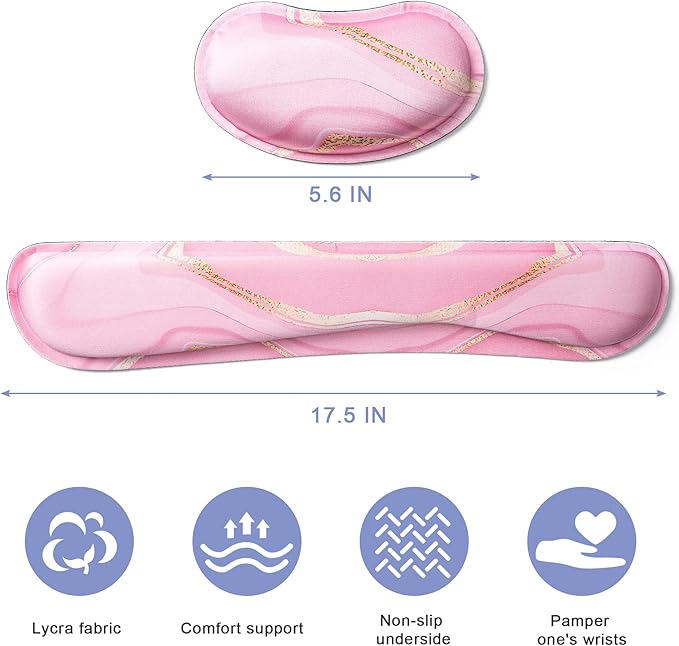 Hoewina Keyboard Wrist Rest,Ergonomic Wrist Rest,Superfine Fabric and Gel Memory Foam Wrist Pad for Computer Keyboard for Easy Typing & Pain Relief, Suitable for Office, Family, Outdoor, Pink Marle