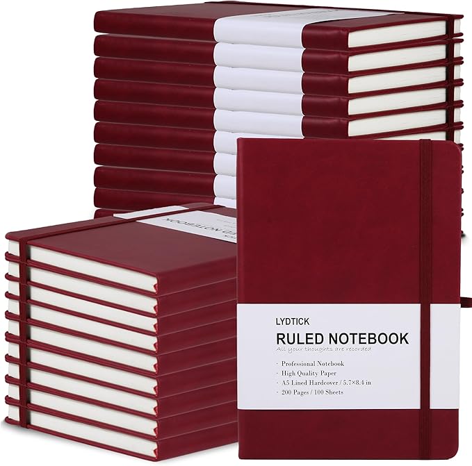 LYDTICK 20 Pack Journals for Writing College Ruled Notebooks Journal in Bulk, Hardcover Notebooks (200Pages) for Note Talking, Lined Bullet Journals for Home School Office, 5.7"x8.4", Red