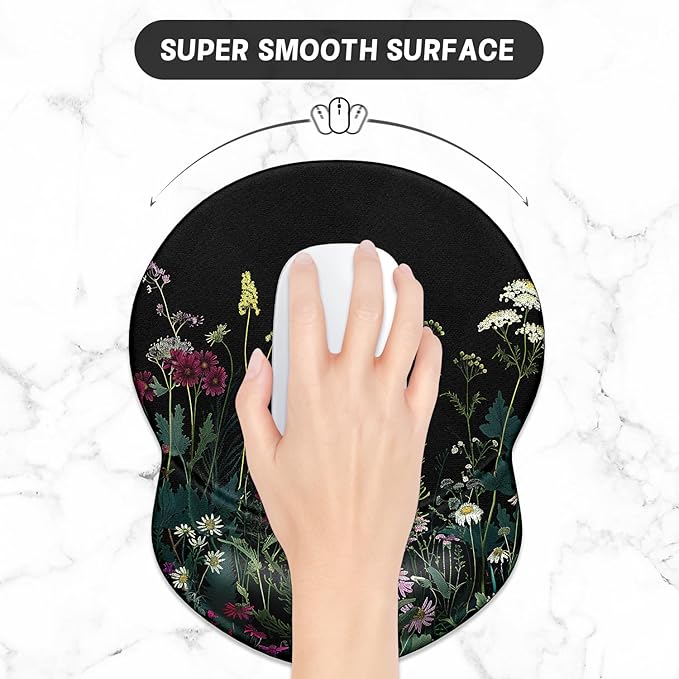 ITNRSIIET Ergonomic Mouse Pad with Gel Wrist Support Small Wrist Rest Smooth Surface Non-Slip PU Base Comfortable Office Supplies Pain Relief, 8.7 x 7.2 inches, Pretty Flowers