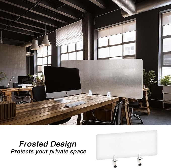 Tatuo 4 Pcs Acrylic Desk Privacy Panel 47.2''l x 15.8w'' Noise and Visual Distractions Acoustic Desk Dividers Partition with Adjustable Universal Base for Offices Schools Reception Area Call Centers