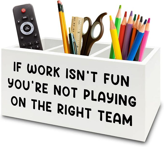 XPH Inspirational Pen Pencil Holder Organizer for Desk, Inspirational Gifts for Women, Teamwork Team Gifts for Employees Coworkers Wooden Box Sign for Home Office Desk Tabletop Decorations