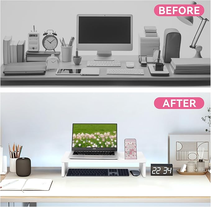 Qupui 21" Monitor Stand Riser with Phone Holder, Monitor Stand for Desk, Computer Monitor Stand, Desk Shelf for Top of Desk, Desktop Organizer for Laptop, Printer, TV