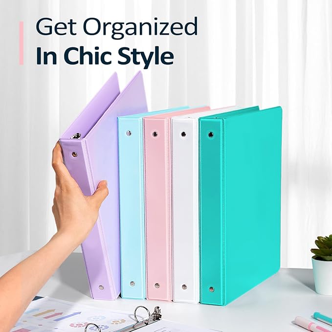 BinderX Extra Durable 1.5 Ring Binder, Round Ring 1.5 Inch Binders, Fits 325 Sheets of 8.5x11 Paper, Customizable View Cover with Inside Pockets, Cute 1.5" Binder, School Supplies for Girls, Aqua Blue