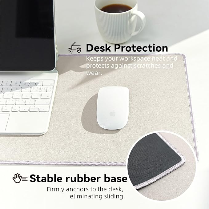 Reniteco Waterproof Large Gaming Mouse Pad with Durable Stitched Edges, Non-Slip Rubber Base, Grainy Jacquard Mouse Mat Desk Pad for Home Office Gaming, 31.5''x11.8''x0.12'', Beige