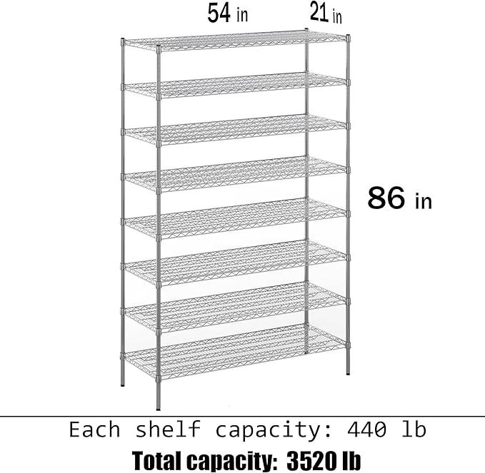 Regal Altair 21" Deep x 54" Wide x 86" Height Wire Shelving Kit | 8-Tier | NSF Commercial Storage Rack Unit