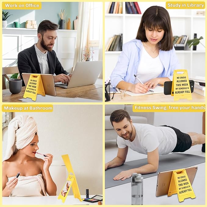 Funny Office Desk Accessories,(No Crisis Allowed This Week)Office Cubicle Decor,Desk Decor,Phone Holder Mirror Acrylic Table Signs， Team Gag Gifts for Coworker Employee Boss Lady Leader Director HR