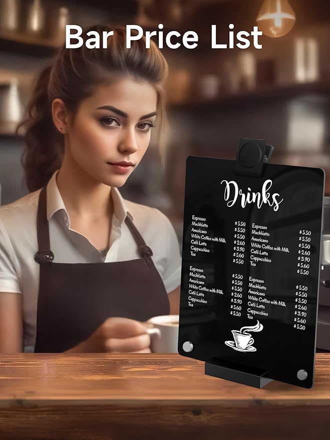 Kivsty 2 PCS Desktop Black Dry Erase Board with Stand - 12” x 8” Small Acrylic Black Board with Marker and Magnetic Clip, Reusable Desk Notepad, to-Do List, Menu Board Signs for Bar, Office, Home