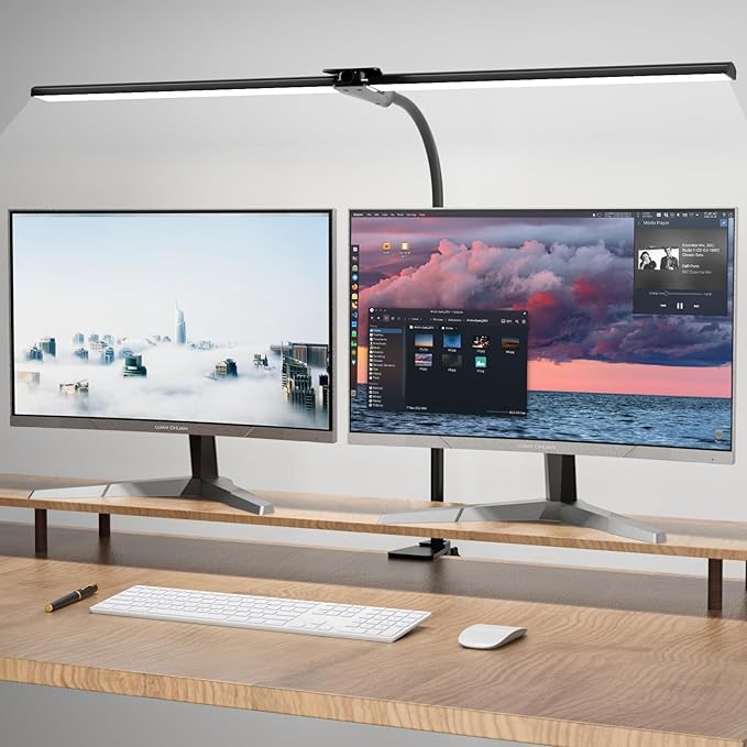 Hensam Desk Lamp for Office Home, 31.5" Desktop Lighting Bar with Gooseneck, Clip on Desk Light with Clamp, Bright Dimmable Table Lamp for Study, Work, Computer, Monitor, Reading