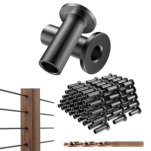 BLIKA 120 Pack Black Stainless Steel Protector Sleeves for 1/8" Deck Cable Railing, for Wood/Composite Posts, T316 Marine Grade, Black Cable Railing Protector Sleeves