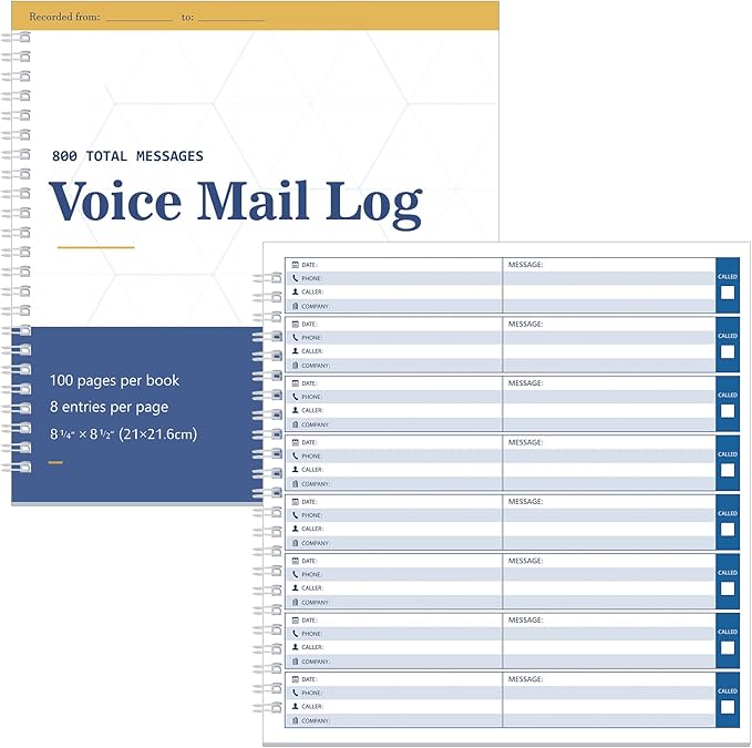 Geyee Phone Message Voice Mail Log Book 8. 27 x 8. 5 Inches Voicemail Message Pads 8 Per Page, 800 Book for Office(2 Pads)