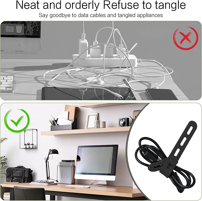 Donruby 24Pcs Silicone Cable Ties - Reusable & Washable with Locking Buckles, Adjustable Fastening Cable Management Straps, Multi-Purpose High Elasticity Cord Organizer (Black & White)