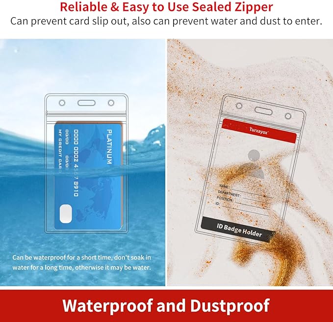 Turxayox 100 Pcs Clear ID Badge Holder, Vertical Plastic Name Tag Protector, Key Card Cover Sleeve, Work I'd Badge Badge Holders with Waterproof Resealable Zipper for Nurse Lanyard