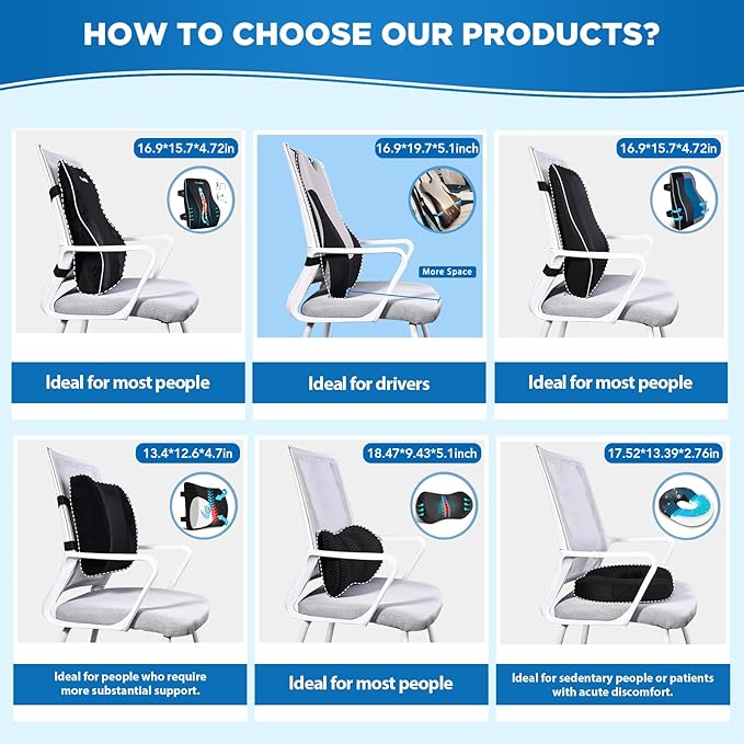 Lumbar Support Pillow for Office Chair Car, Gaming Chair Lower Back Pain Relief Memory Foam Cushion with 3D Soft Cover Enhance Your Driving Comfort Ergonomic Orthopedic Car Back Rest,Stocking Stuffers