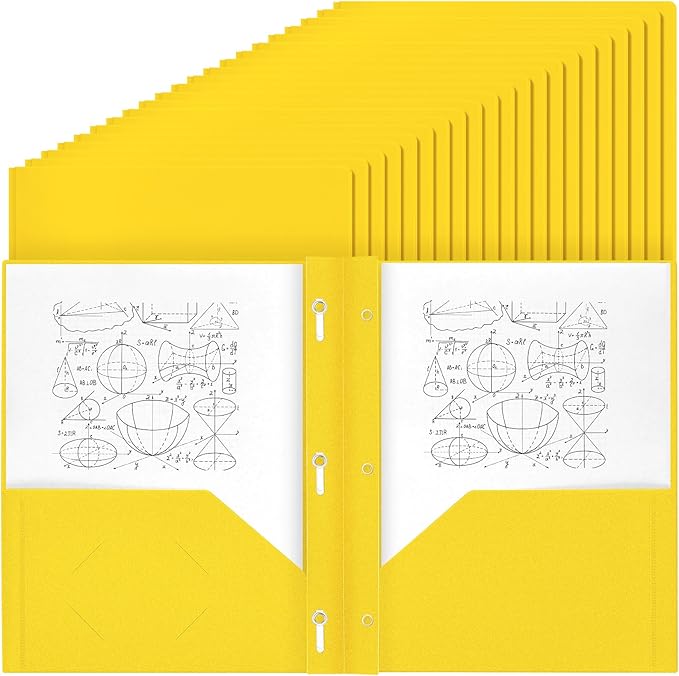 Lincia 100 Pcs Plastic Folders with Pockets and Prong Folders with Prongs 2 Pockets for Office, School for Students, Teachers, Office Workers(Yellow)