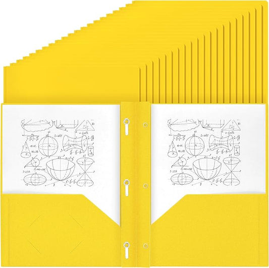 Lincia 100 Pcs Plastic Folders with Pockets and Prong Folders with Prongs 2 Pockets for Office, School for Students, Teachers, Office Workers(Yellow)