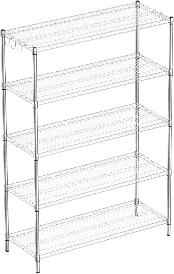 Guan River 5-Shelf Adjustable Metal Shelf Wire Shelving Unit Heavy Duty Storage Rack Display Shelf for Office,Kitchen,Bedroom,Bathroom,Laundry,Pantry Basement,Garage(Chrome,48" L x 18" W x 72" H)