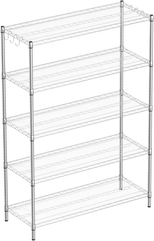 Guan River 5-Shelf Adjustable Metal Shelf Wire Shelving Unit Heavy Duty Storage Rack Display Shelf for Office,Kitchen,Bedroom,Bathroom,Laundry,Pantry Basement,Garage(Chrome,48" L x 18" W x 72" H)