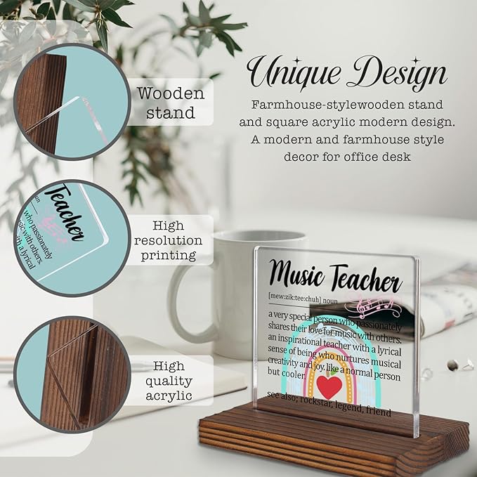 Music Teacher Gift Desk Sign, Inspirational Thank You Plaque for Band Choir Instructors, Music Educator Appreciation Decor for Classroom Office PA069